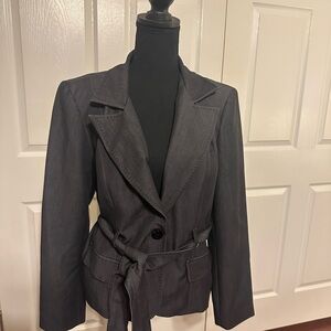 Elegant Charcoal Belted Blazer